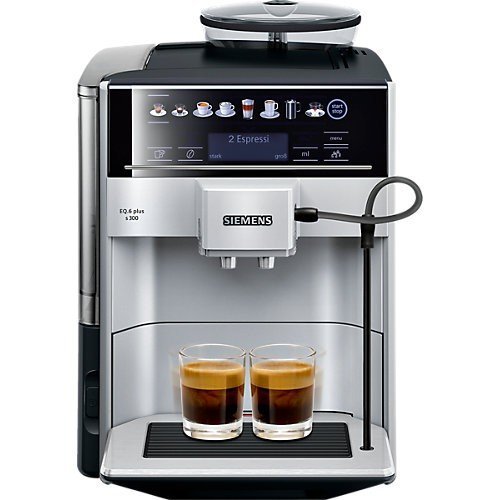 Siemens EQ.6 plus s300 TE653501DE Kaffeevollautomat (1500 Watt, SensoFlow System, aromaDouble Shot, coffeeSelect Display, Keramik-Mahlwerk) silber