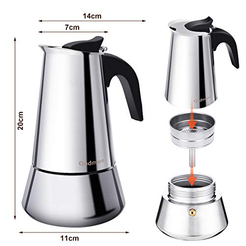 Espressokocher, Kaffeekocher, Godmorn Mokkakanne aus 430 Edelstahl